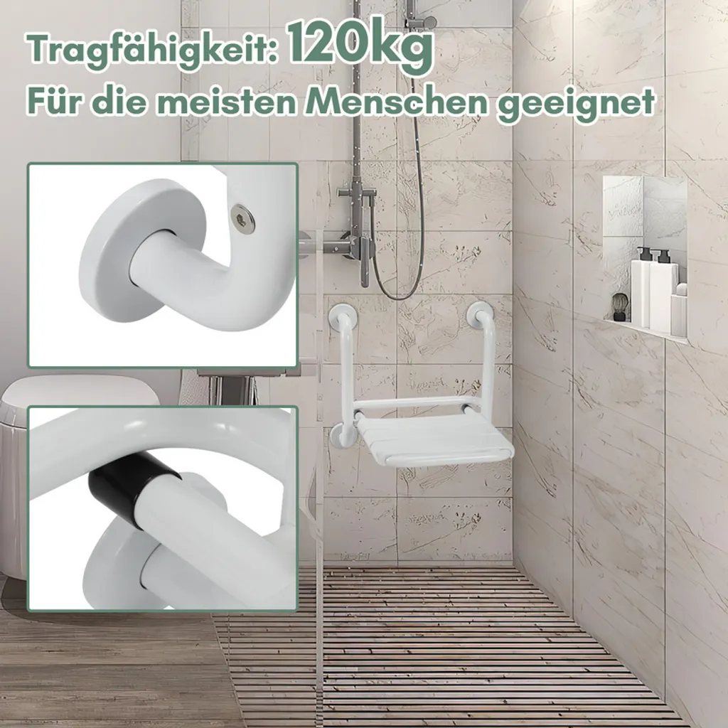 Siège de Douche Mural Anti-Chute Rabattable en Inox Gain de Place
