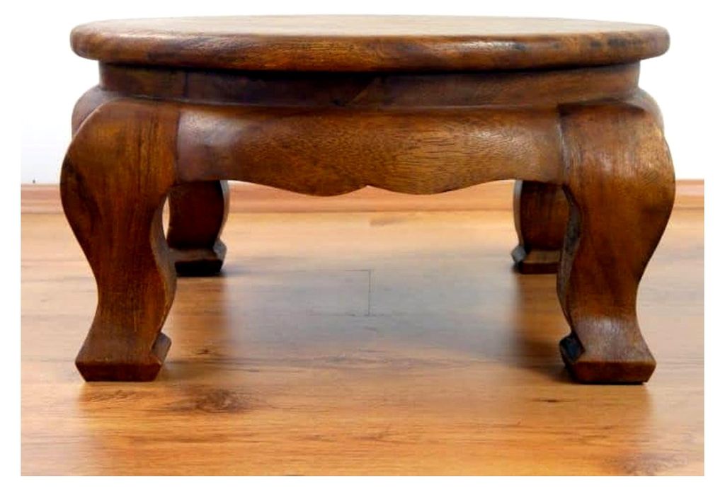 Opiumtisch aus Massivholz – Ø50cm, 24cm hoch – Handgeschnitzter Beistelltisch aus Thailand, Nachhaltig und Robust, Setzt Dekorative Akzente al...