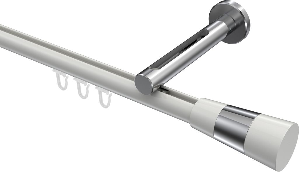 Interdeco Innenlaufstange / Gardinenstange mit Innenlauf Weiß / Chrom, Typ Siteno Tanara (Konus Bicolor), 20 mm Ø 1-läufig, 160 cm