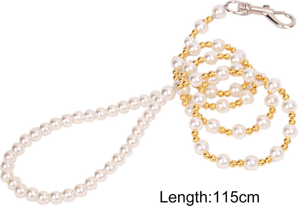 Stilvolle Luxus-Hundegeschirrleine mit Perlen, feine Verarbeitung mit Aufhängehaken, modische Haustierleine mit Perlen