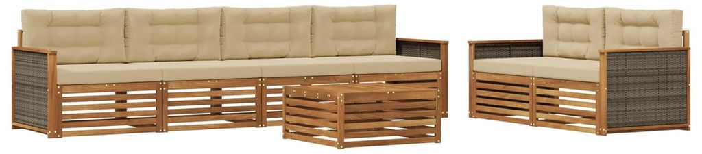 vidaXL Outdoor-Sofagarnitur mit Kissen 7 pcs Natur und Beige