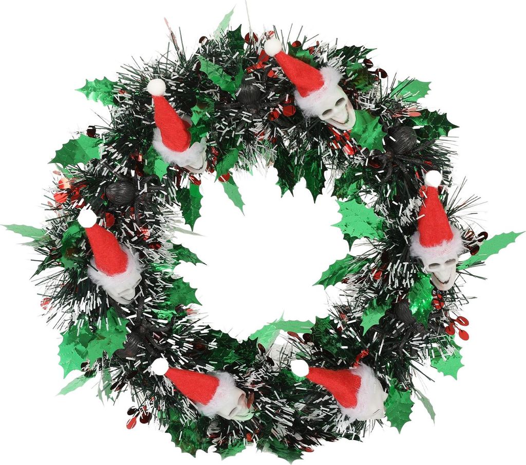 Weihnachtskranz mit Totenkopf-Hut-Figur, Weihnachtsdekoration für die Haustür, für drinnen und draußen, für die Haustür, Fenster, Feiertagsde...