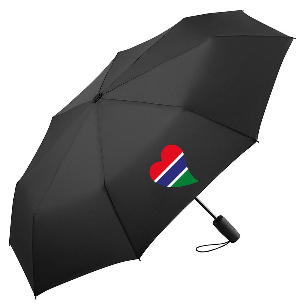 Huuraa Regenschirm Gambia Flagge Herz 98cm Schwarz Sturmfest Taschenschirm Geschenkidee