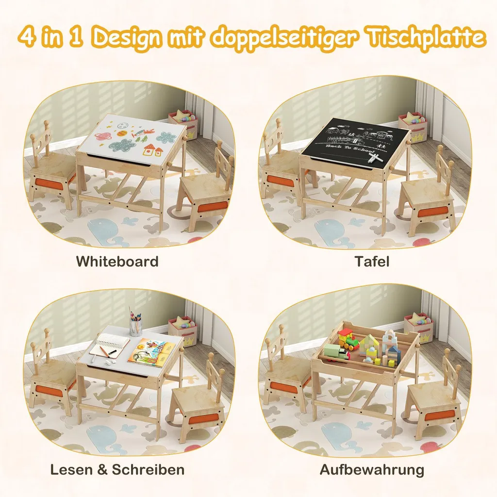 Table d'activités 4 en 1 avec coffre à jouets et 2 chaises robots