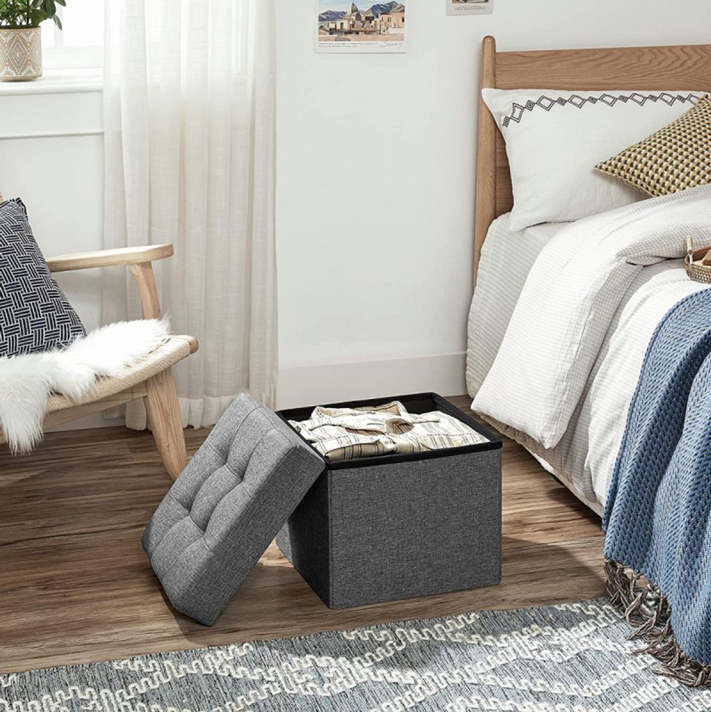 Šedý prošívaný puf 38 cm sedák podnožka Obrázek produktu 10