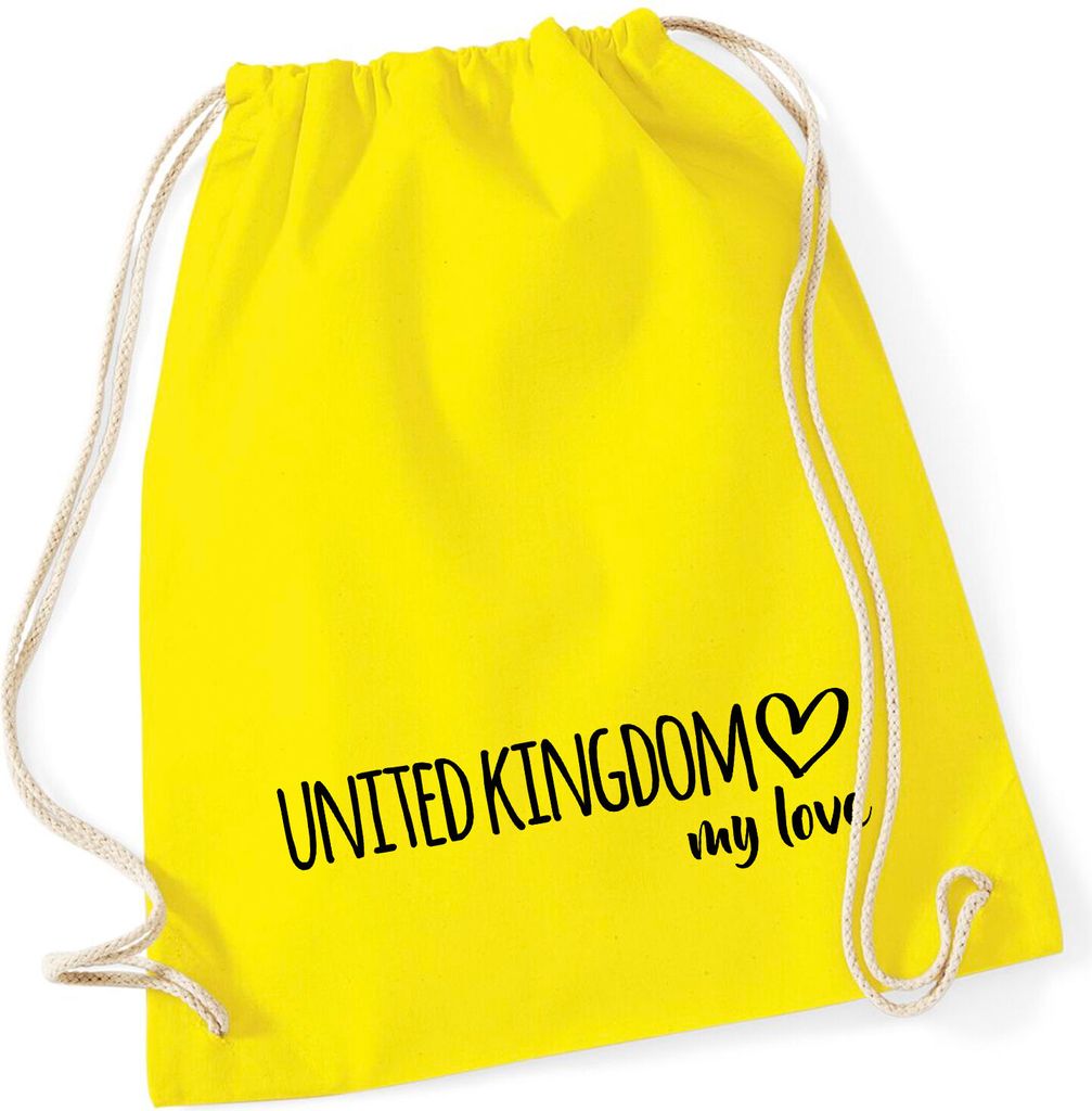 Huuraa Turnbeutel United Kingdom my love 12 Liter Yellow Baumwolle Rucksack Geschenkidee