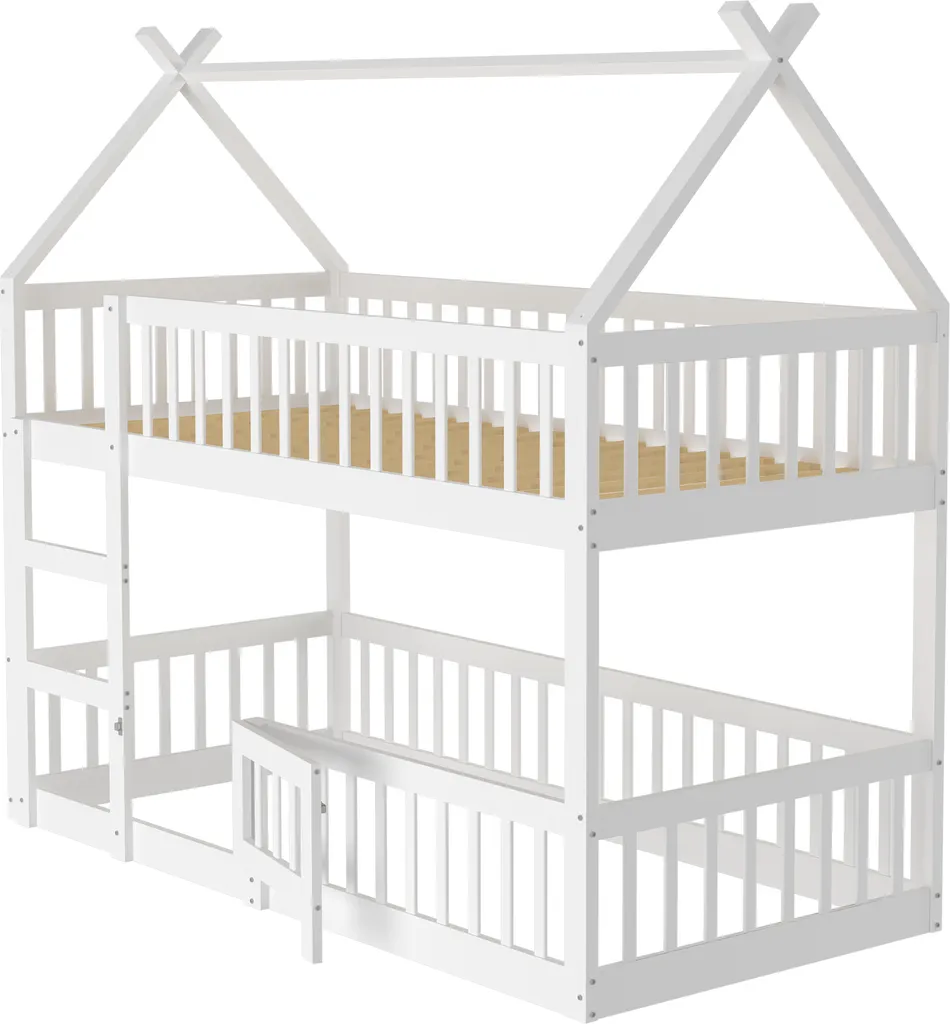 Lit Superposé Sweiko 90x200 avec Escalier, Bois Massif Blanc - Loft Design - 8