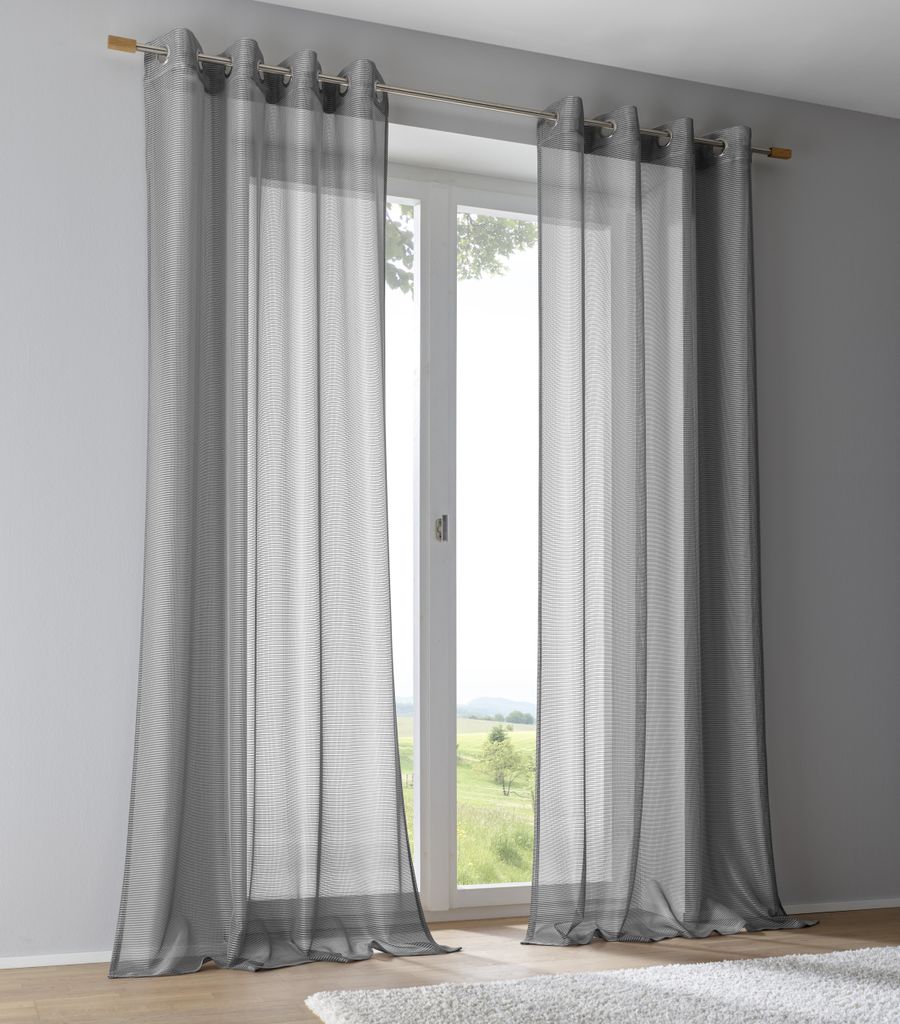Kutti Vorhang Vinola halbtransparent in beige. Moderne Netzstruktur mit Ösen. Glanz und lichtfiltern, Breite 130 cm x Höhe 225 cm (1 Stück)