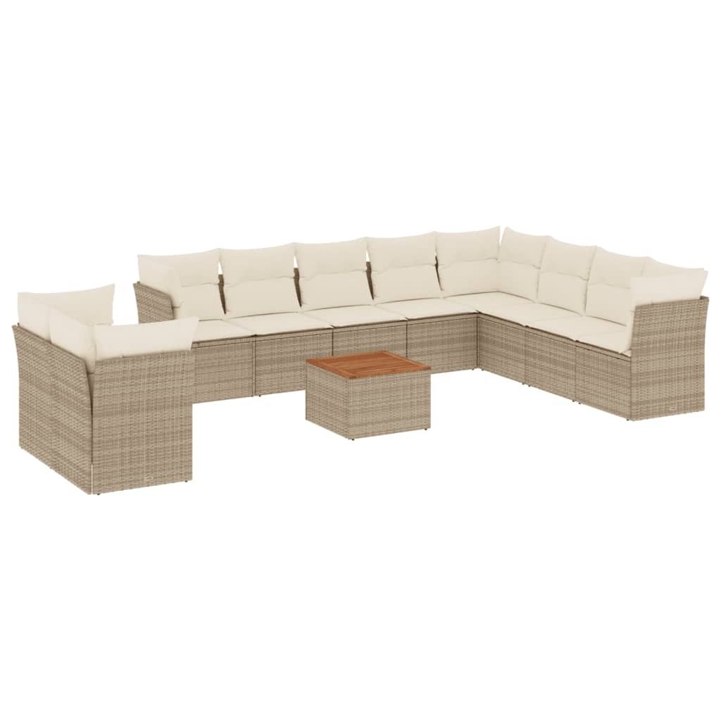 vidaXL 11-tlg. Garten-Sofagarnitur mit Kissen Beige Poly Produktbild 