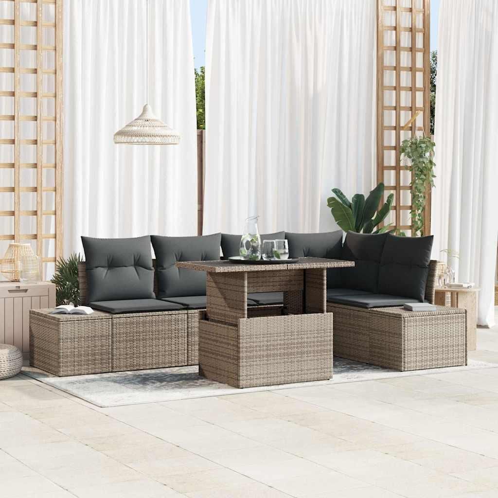 Maison Exclusive - Garten-Sofa-Set mit Speicher 6 pcs Grau Poly Rattan