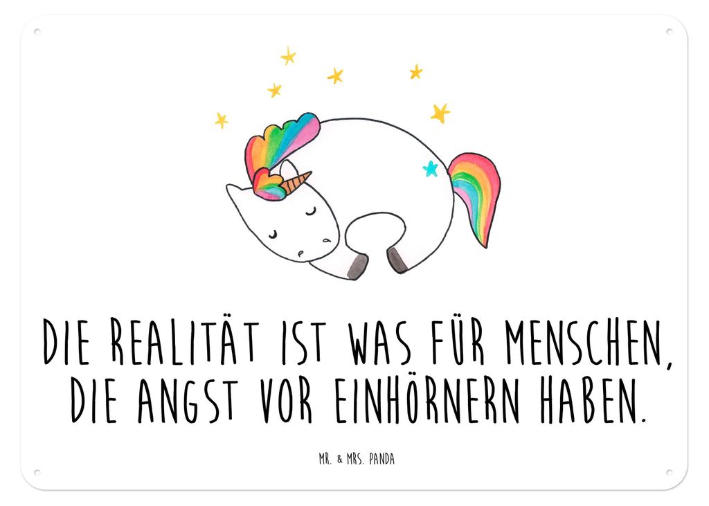 Mr. & Mrs. Panda Wandbild Einhorn Nacht DIN A4 - Weiß - Geschenk, tafel, Magnetschild, Traum, Schild, Unicorn, Träume, Einhörner, Dekoschild Met...