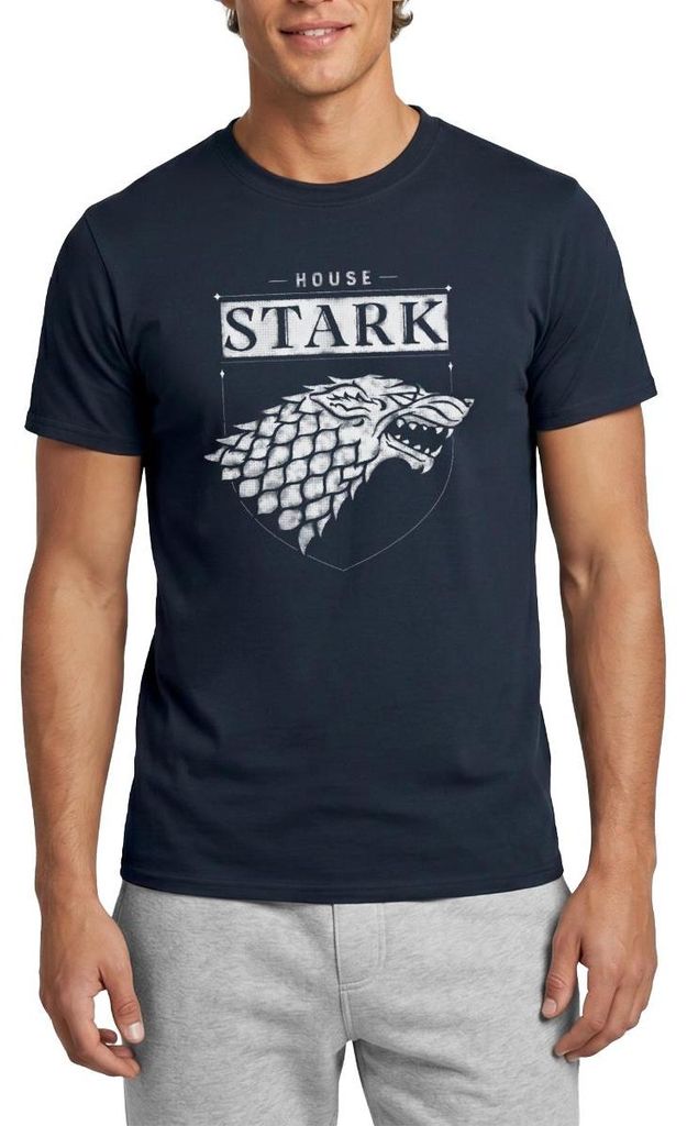 Spreadshirt Game Of Thrones Haus Stark Wappen Schattenwolf Männer T-Shirt, L, Navy