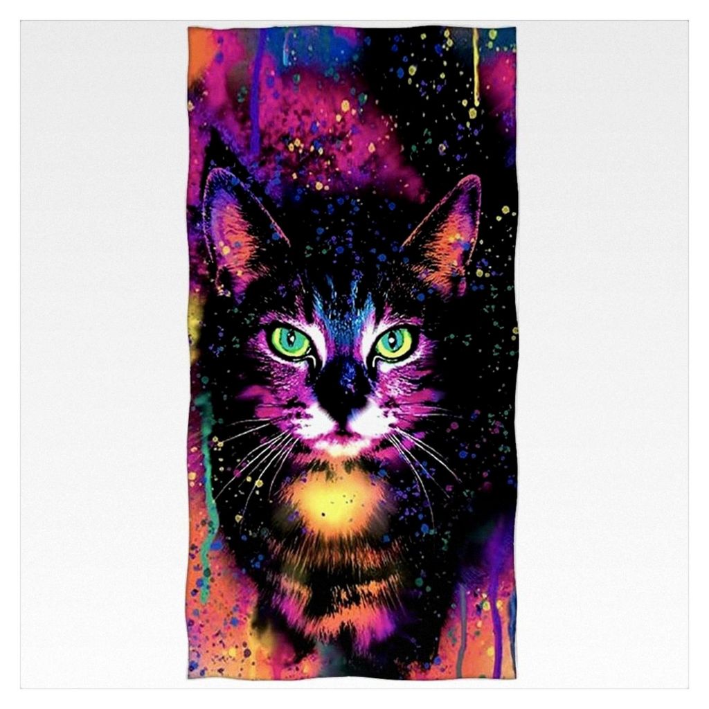 Strandtuch 70x140 cm, Bedrucktes Mikrofaser Badetuch - Trippy Gemalte Katze