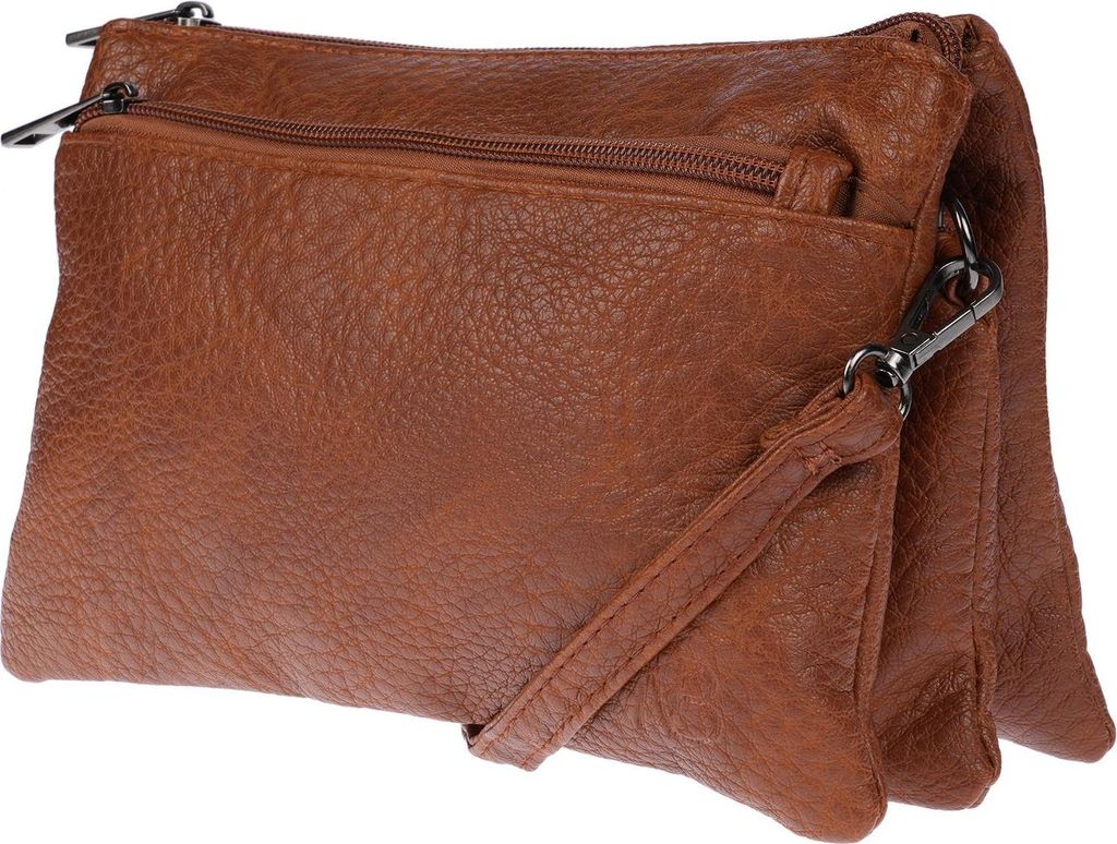 Christian Wippermann Damen Tasche Schultertasche Umhängetasche Crossover Bag Leder Optik Handtasche Braun