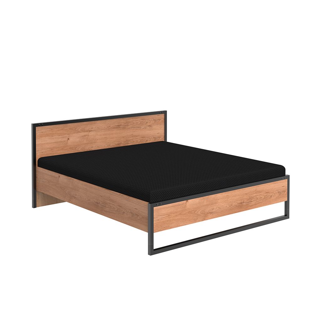 Doppelbett 180 cm, Eiche mit Stahl Nb., DAVENPORT-43