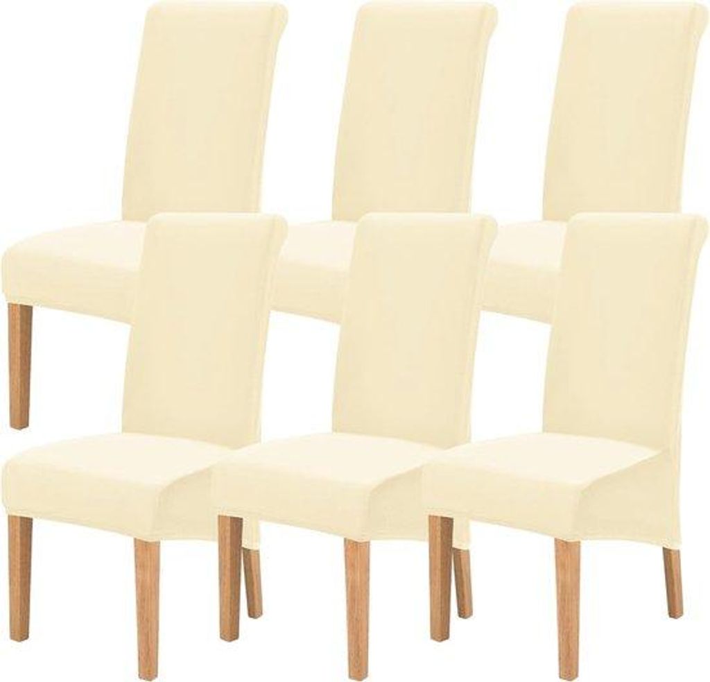 Beige Elasthan-Essen- und Wohnzimmertischüberwurzelungen, 6-teiliger Stretch-Überwurzelungsset, waschbar, abnehmbar, hochgefliest, Tischüberwurz...