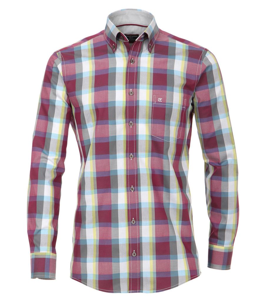 Casa Moda - Comfort Fit - Herren Karo Struktur Hemd mit Button-Down Kragen (472647000A), Größe:M, Farbe:Rot (400)