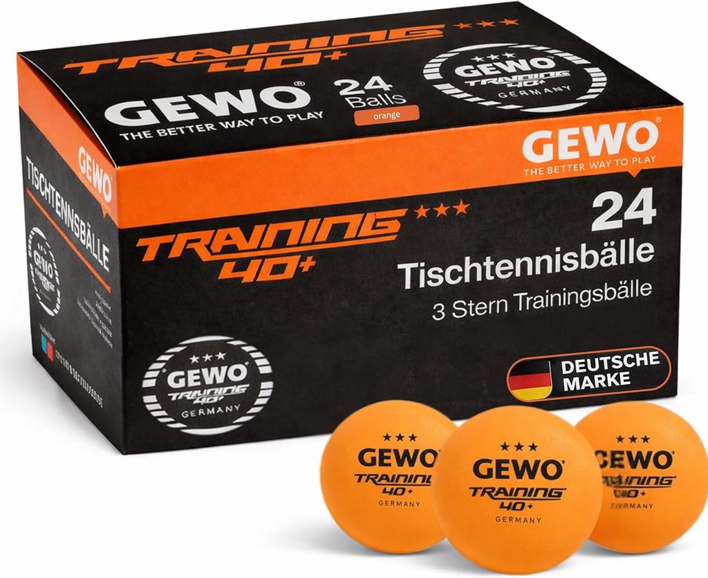 GEWO Tischtennisbälle Training 40+, 24er Set - ABS Plastik - mit Naht, orange