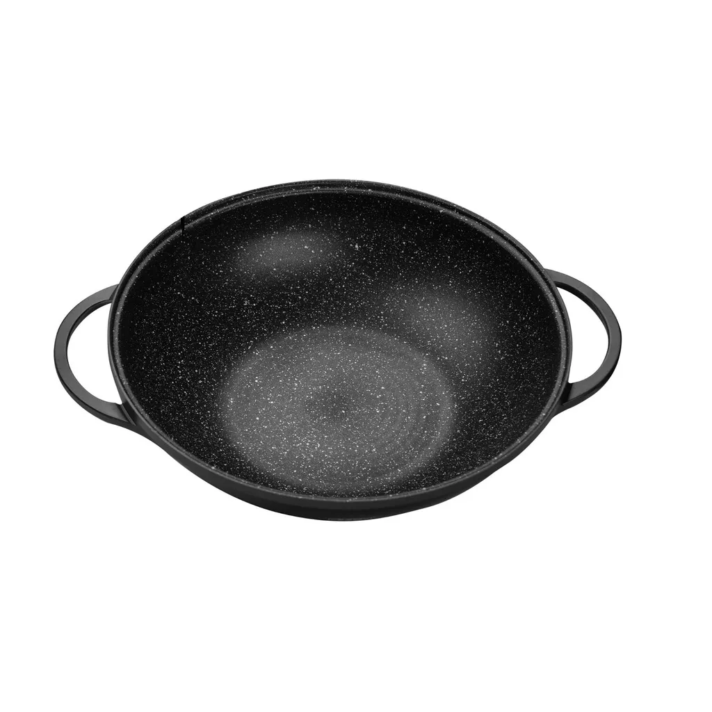 Cheffinger WOK Padella Wok a induzione 36cm in alluminio fuso con coperchio Padella con rivestimento in marmo - 2
