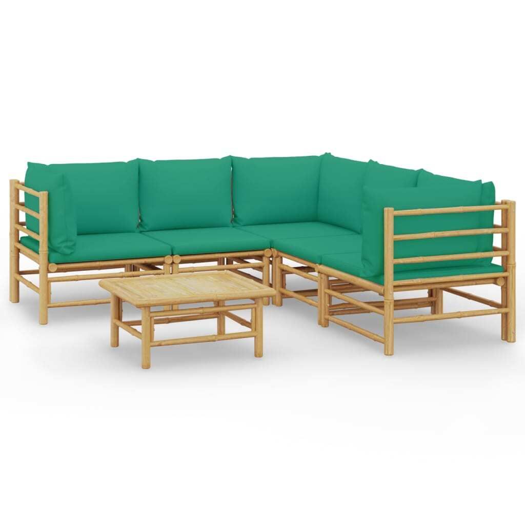 "2026 Aktion" 6-tlg. Garten-Lounge-Set - elegantes Design - Sitzgruppe/Gartengarnitur - mit Grünen Kissen Bambus - Terassenmöbel NeuMöbel343351