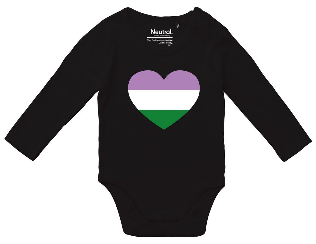 Huuraa Baby Body Genderqueer Pride Flagge LGBTQ Herz 80 Black Baumwolle Fairtrade Langarmbody Geschenkidee