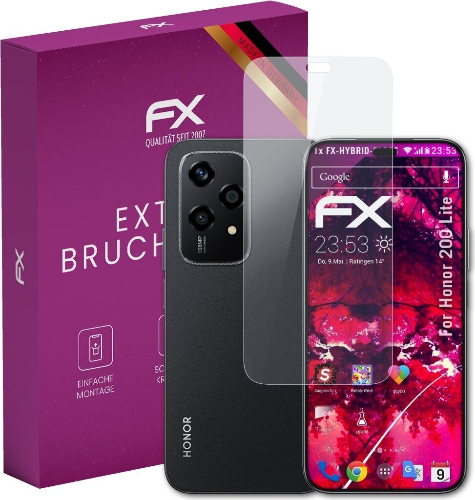 atFoliX FX-Hybrid-Glass Displayfolie kompatibel mit Honor 200 Lite Glasfolie