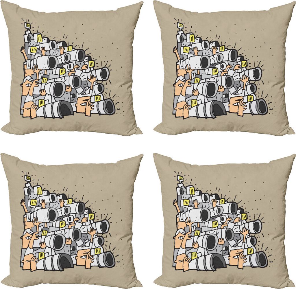 ABAKUHAUS Paparazzi Kissenbezug Set (4 Stück), Humor Fotografen Kunst, Moderner Doppelseitiger Digitaldruck, 60 cm x 60 cm, Tan Peach Pale Grau