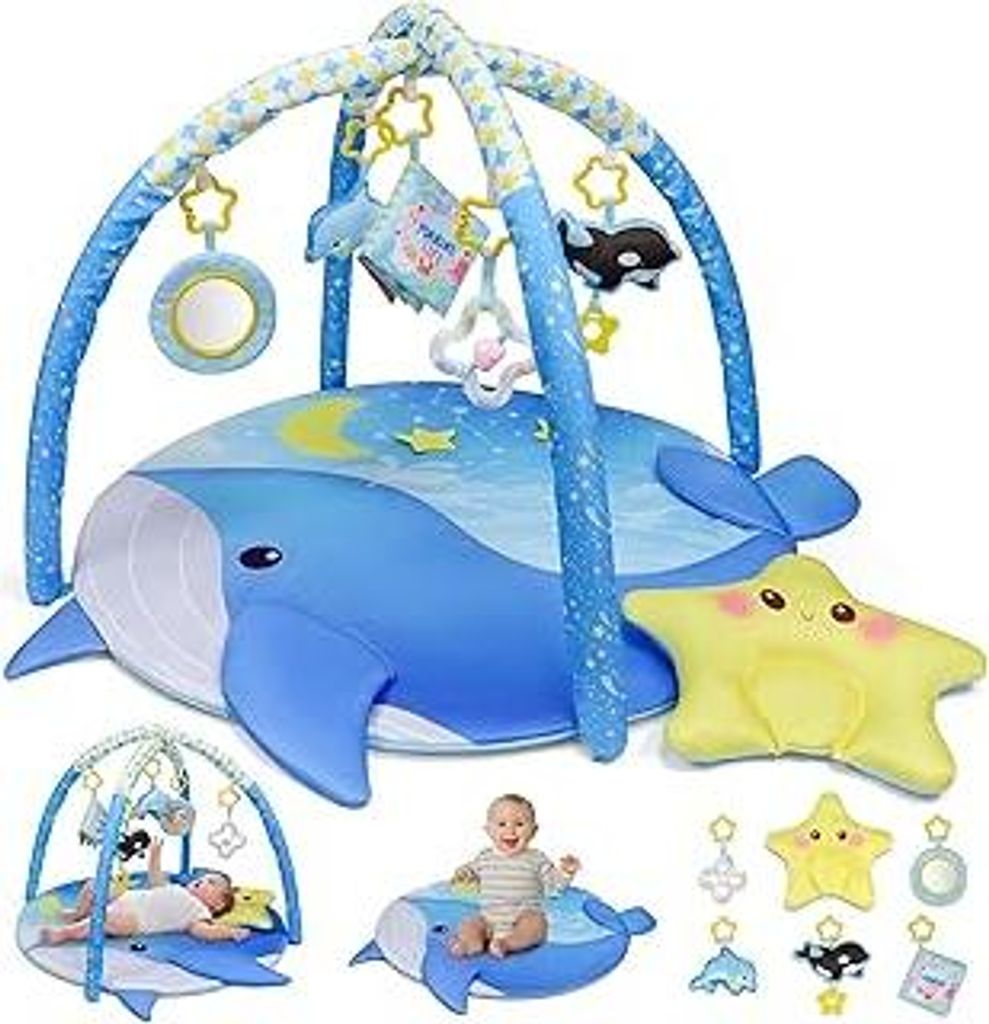 Dr.Rapeti Spieldecke mit Spielbogen, Spieldecke, Krabbeldecke mit Spielbogen, Padded Mat for Newborns, Mit abnehmbarem Spiegel, Stoffbuch