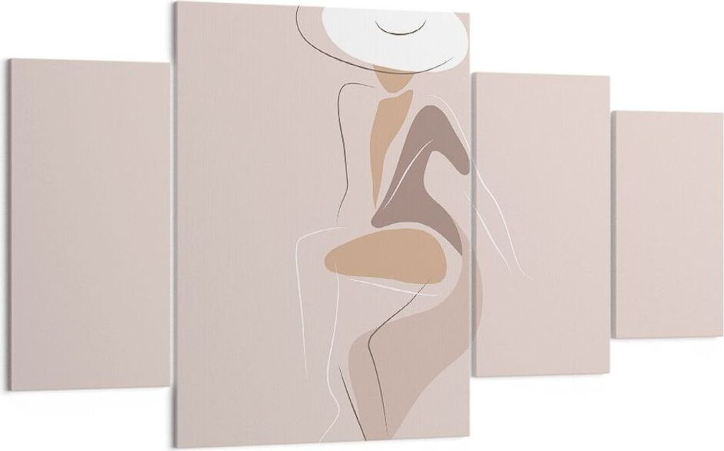 Bild auf Leinwand - Leinwandbild - 4 Teile - Buntstift Frau Hut - 160x90cm - Wand Bild - Wanddeko - Wandbilder - Leinwanddruck - Bilder - Wanddekor...