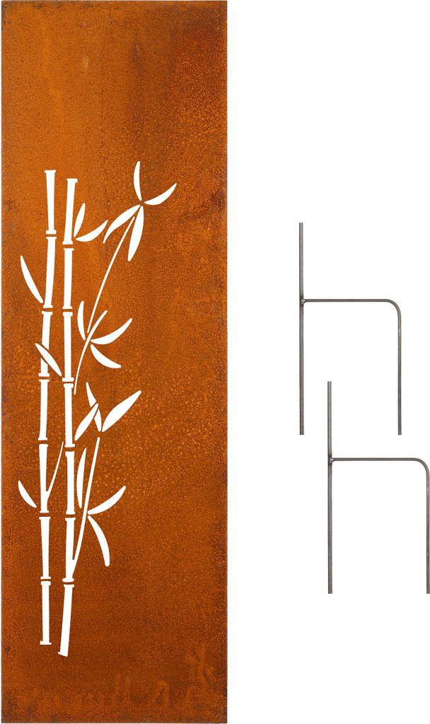 Edelrost Garten Sichtschutz, Wand, Rost, Sichtschutzwand Metall 160x50 cm Bambus, inkl. Bodenanker