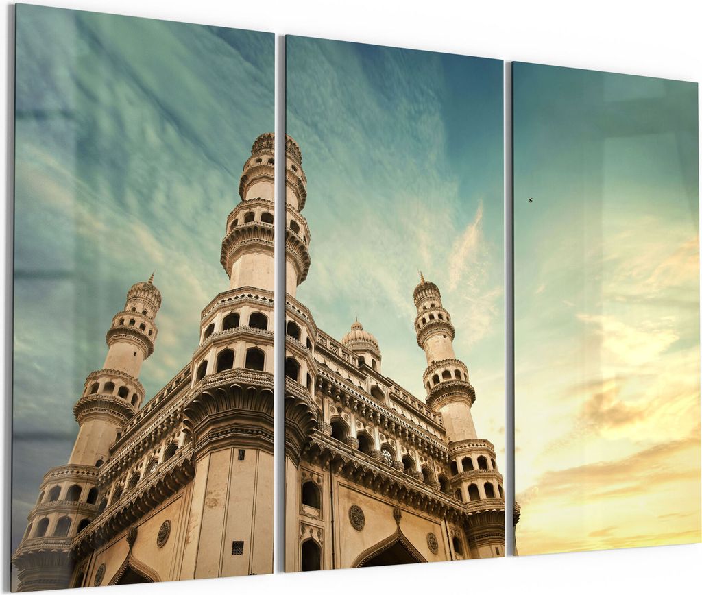 DEQORI Glasbild Echtglas 3x50x100 cm 'Ansicht der Charminar' Wandbilder XXL groß
