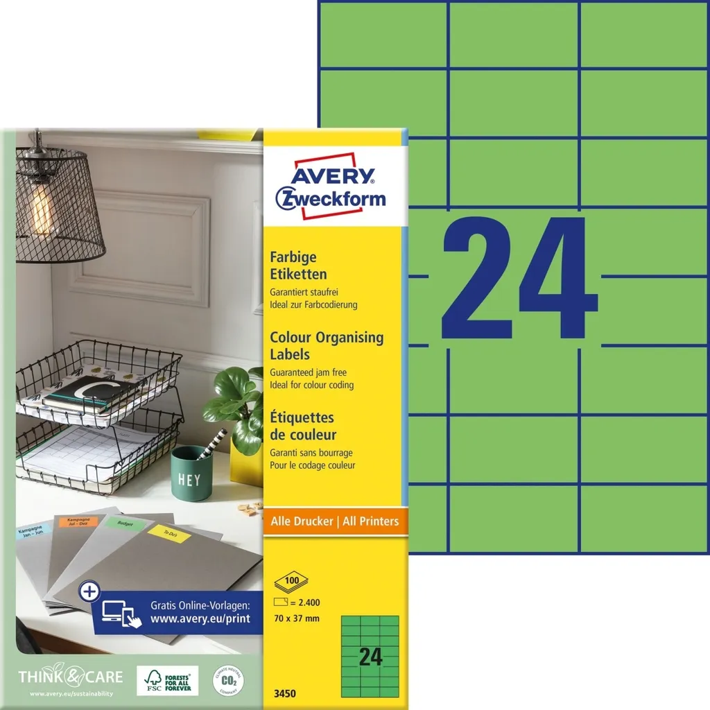 Étiquettes Vertes 70x37mm Anti-Bourrage pour Imprimante et Copieur