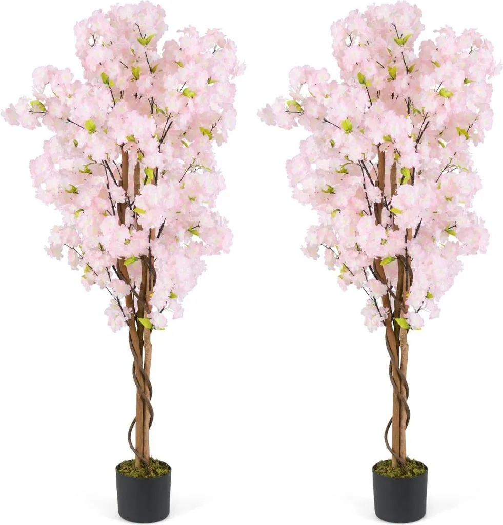 Lot de 2 cerisiers roses 150 cm - Déco florale pour salon, mariage et spa