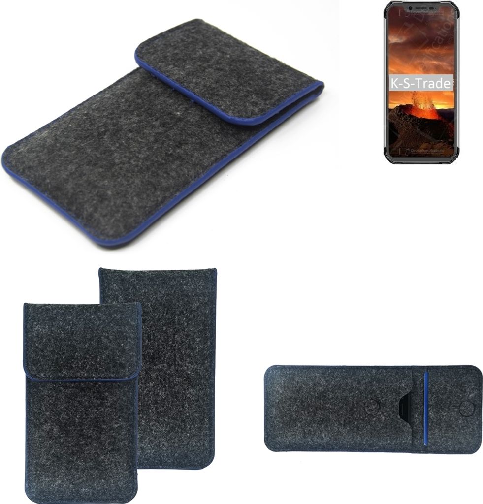 K-S-Trade Handy-Hülle Schutz-Hülle kompatibel mit Blackview BV9600E Filztasche Pouch Tasche Case Sleeve Filzhülle dunkelgrau, blauer Rand
