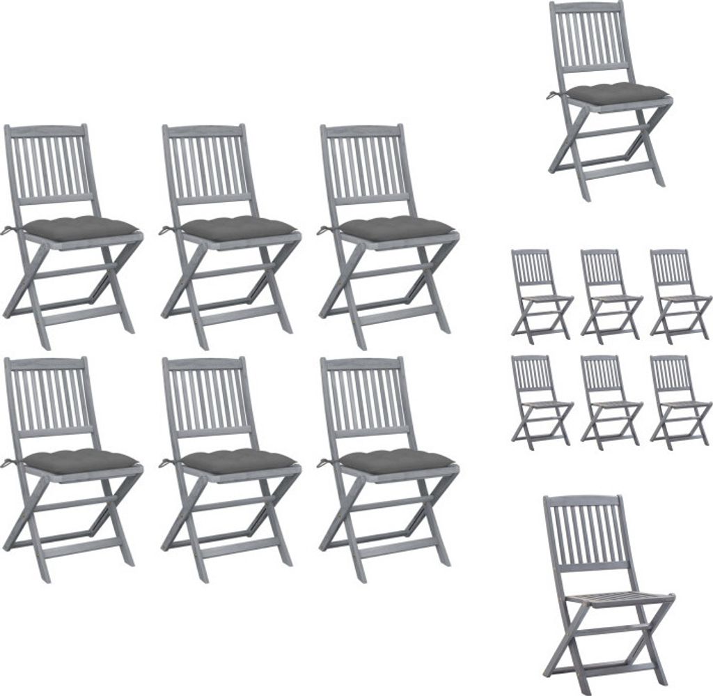 vidaXL Klappbare Gartenstühle 6 Stk. mit Kissen Massivholz Akazie - Gartenstühle