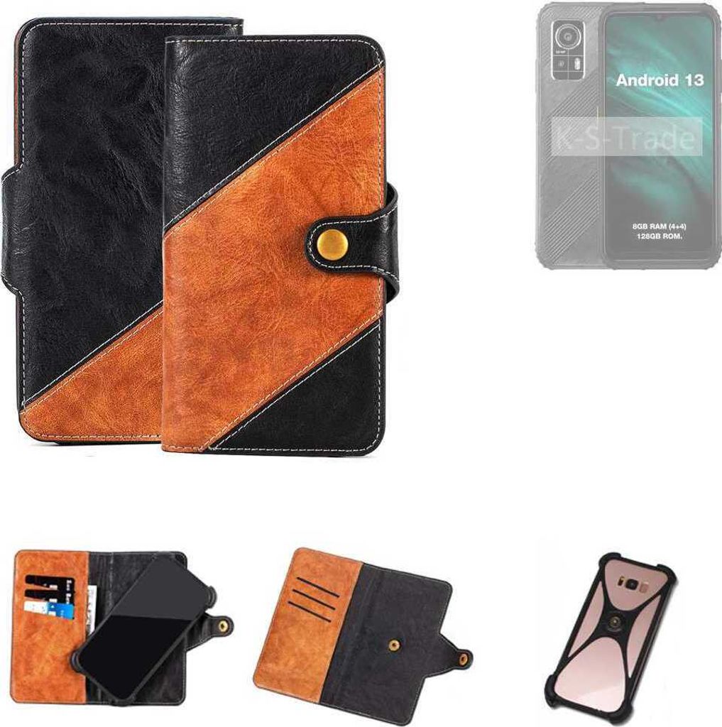 K-S-Trade Handyhülle Schutzhülle Bookstyle Case Wallet-Case kompatibel mit AGM H6 Lite Handy Cover Bumper Klapphülle schwarz hellbraun 1x