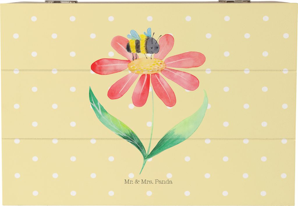 Mr. & Mrs. Panda fotokiste Hummel Blume 22 x 15 cm - Gelb Pastell - Geschenk, Feld, fotobox, Holzkiste, Schatzkiste, Truhe, Lustige Sprüche, mit D...