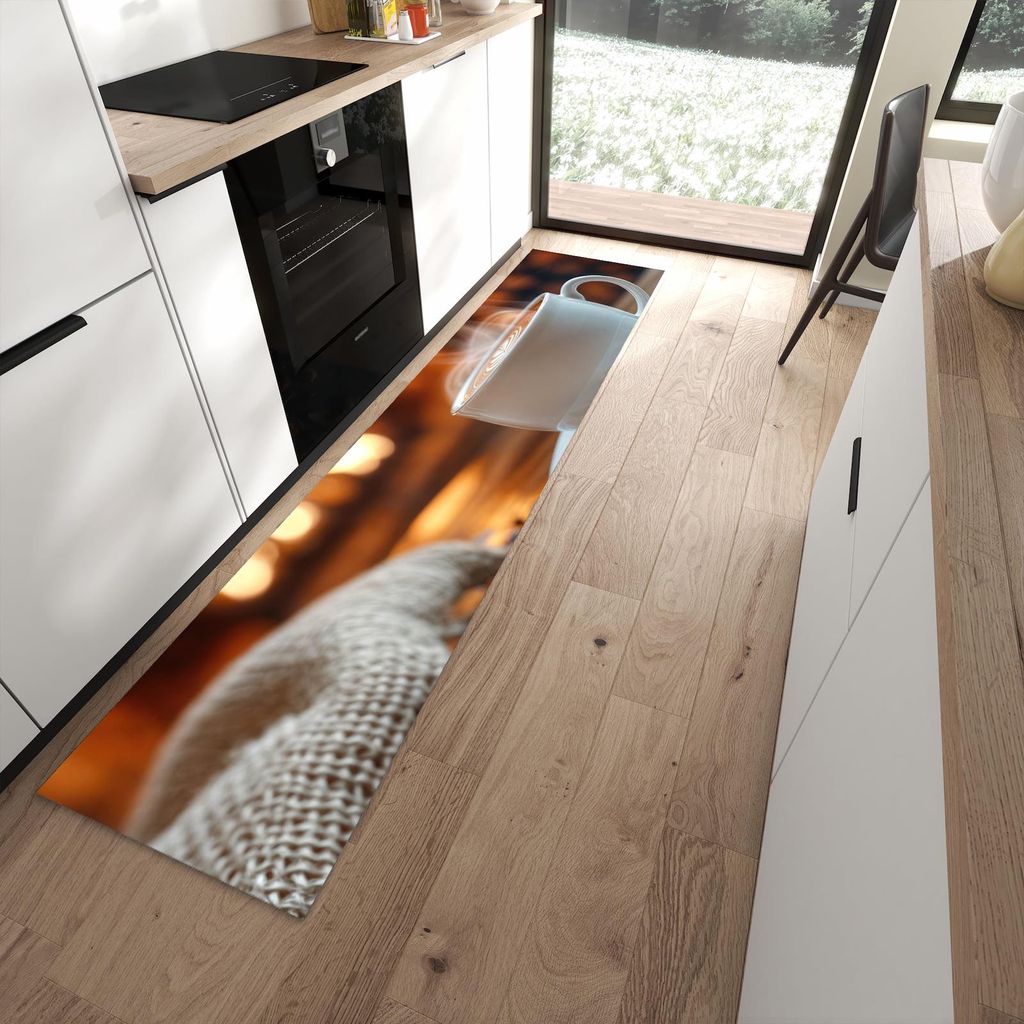 Küchenteppich 60x270cm rutschfest & abwischbar PVC Läufer - Gemütliche Kaffeepause