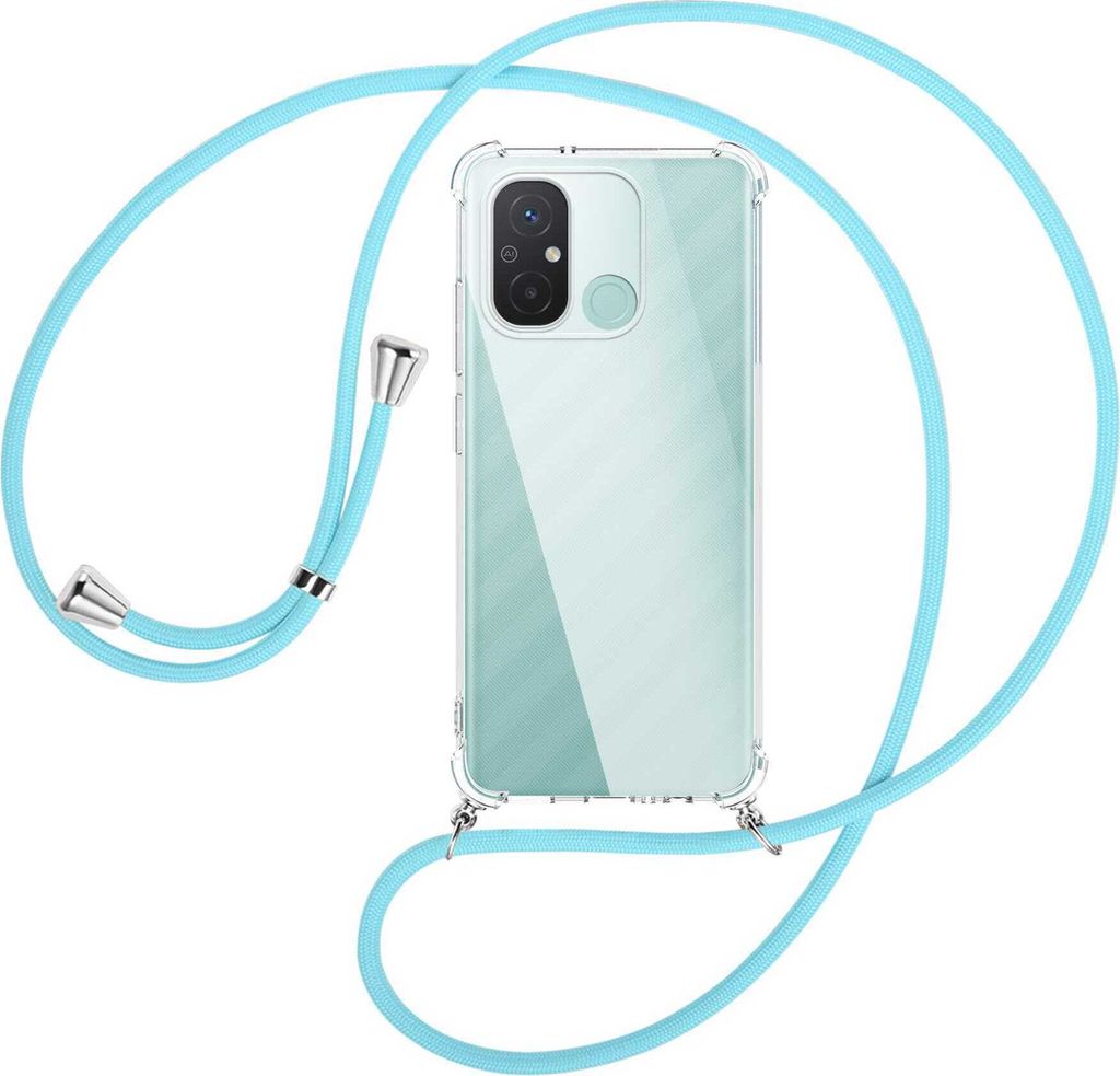 Handykette Backcover-Schutzhülle mit Band (Metall silberfarben) für Xiaomi Redmi 12C (6.71'') - himmelblau