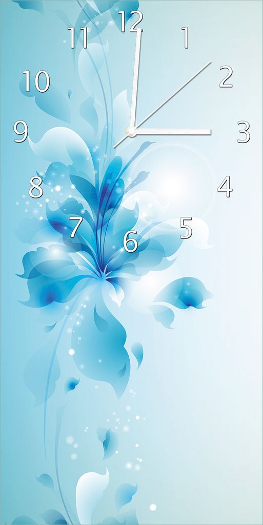 Wallario Design Wanduhr bedruckt, Größe 30 x 60 cm, Motiv: Blaues Blumenbuket