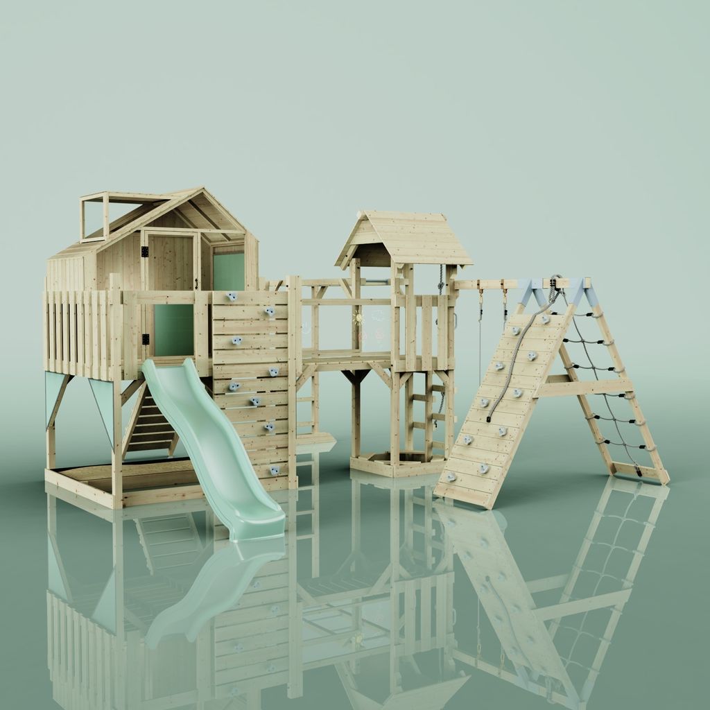 OutdoorToys Spielturm Bo aus Holz in Grün Kinderschaukel