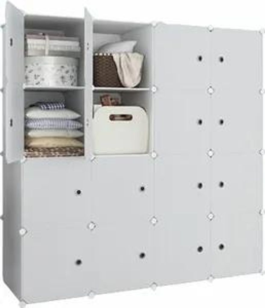Großer modularer Kleiderschrank in Weiß mit 16 Regalen und Produktbild 