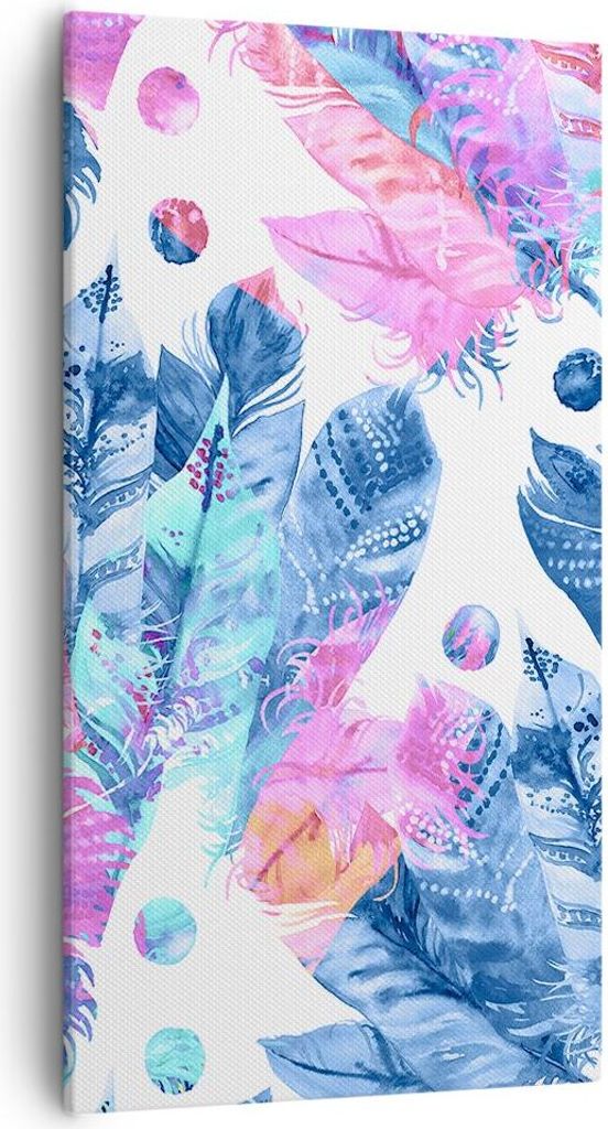 Bild auf Leinwand - Leinwandbild - Federn Vögel Bunt Komposition - 55x100cm - Wand Bild - Wanddeko - Leinwanddruck - Bilder - Kunstdruck - Wanddek...