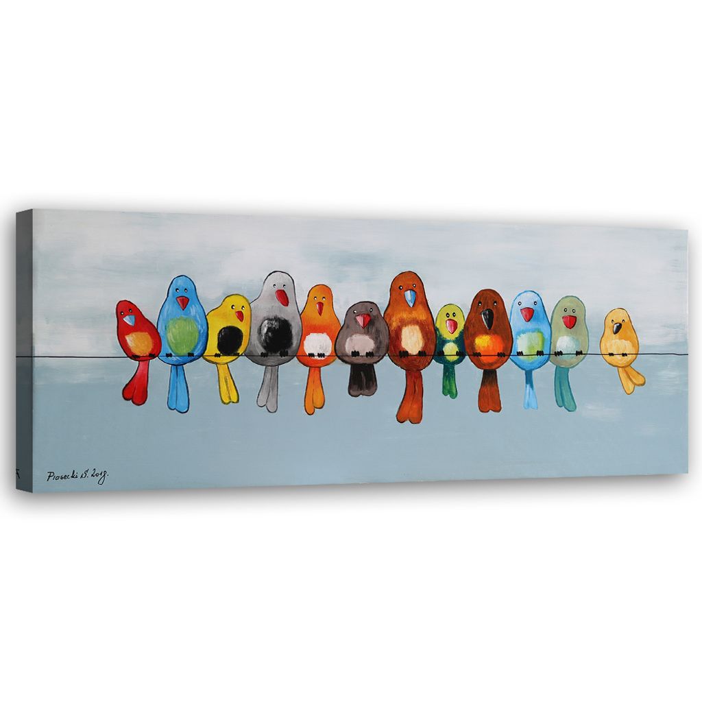 Leinwandbild Bunte Vögel 90x30 Feeby Bunt bild für die wand bereit zum aufhängen