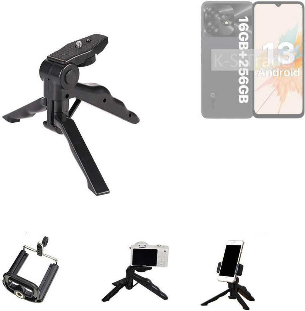 K-S-Trade Stativ Tisch-Ständer Dreibein Handy-Stativ Ständer kompatibel mit UMIDIGI A15T Mini-Stativ Smartphone Tripod Handy-Stativ aus Plastik