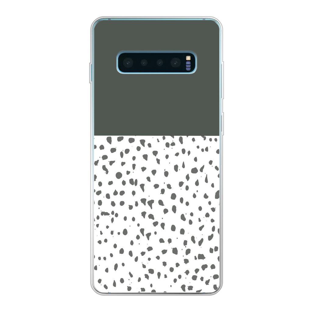 MuchoWow Handyhülle Schutzhülle Hülle für Samsung Galaxy S10 Plus Polka dots - Grau - Weiß Silikon Softcase Handy Hülle - Schutzhülle