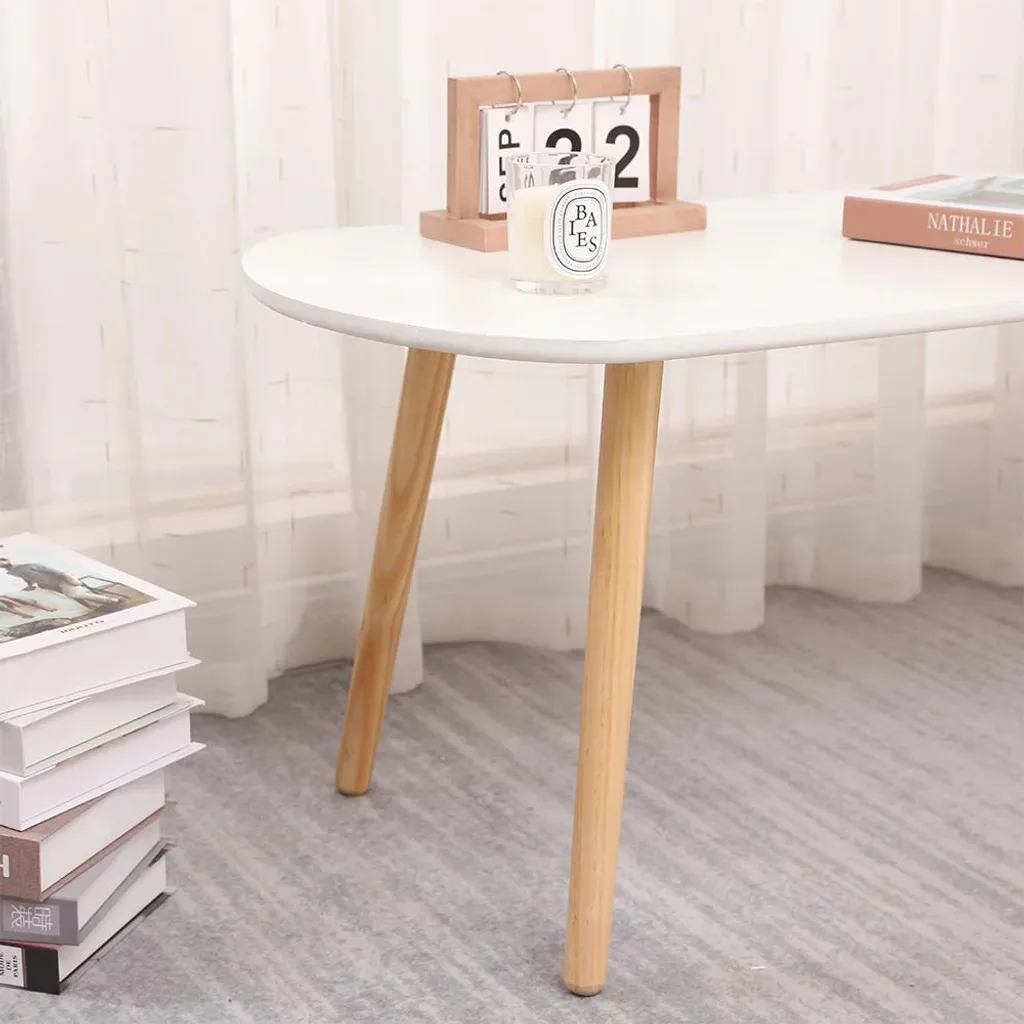 Table basse bois design moderne 110cm - Finition blanc laqué forme ovale - 5