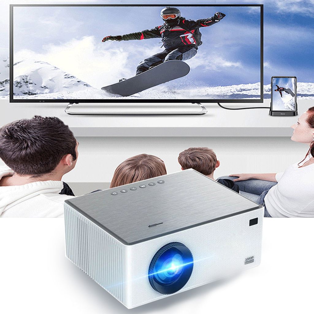ZELURXX Tragbarer Beamer, 1080P, Handy drahtlos gleichen Bildschirm, Multiport-Konfiguration, Geeignet für Heimkino, Partys, 21,5 x 18 x 8,8 cm, W...