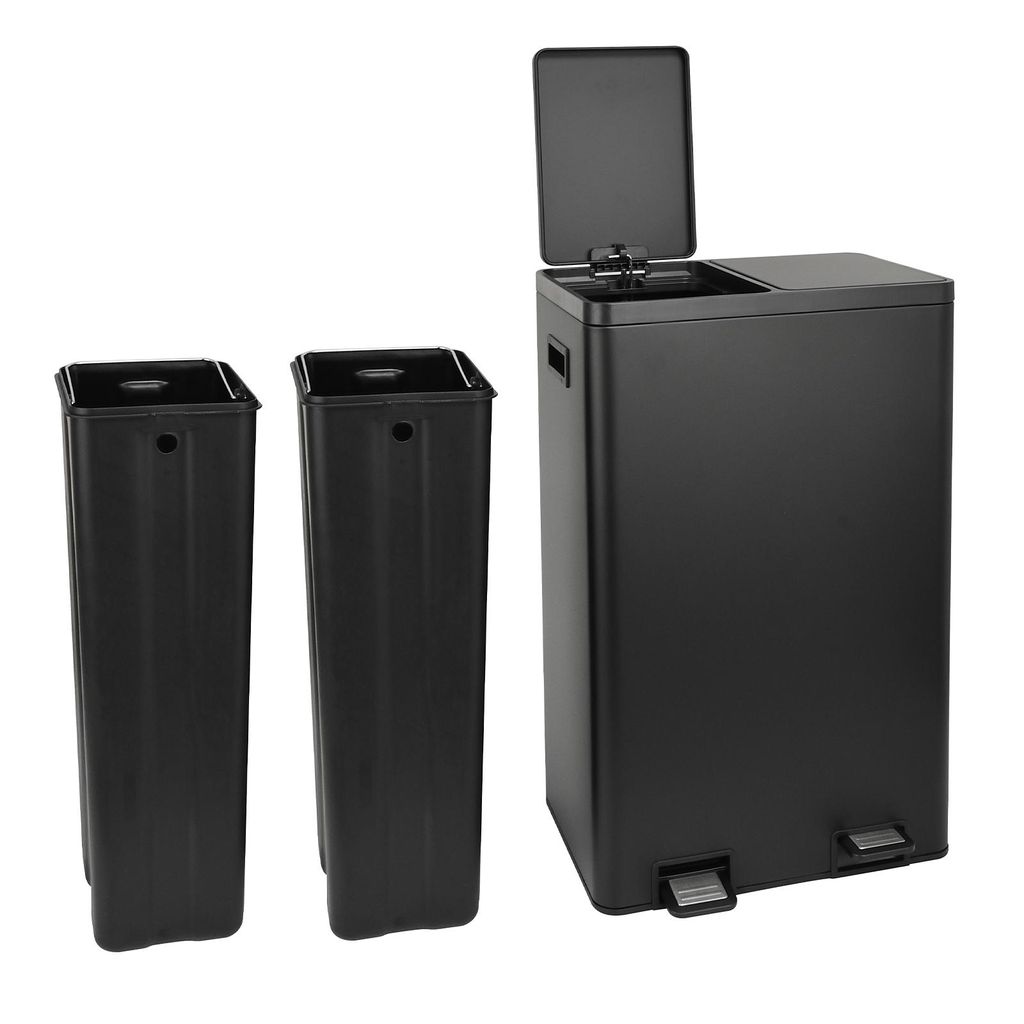 SVITA TMH2X30 Mülleimer 60L Mülltrennsystem 2 Fächer 2x30L Softclose-Deckel Pedal versteckbar Kunststoff Inneneimer Schwarz
