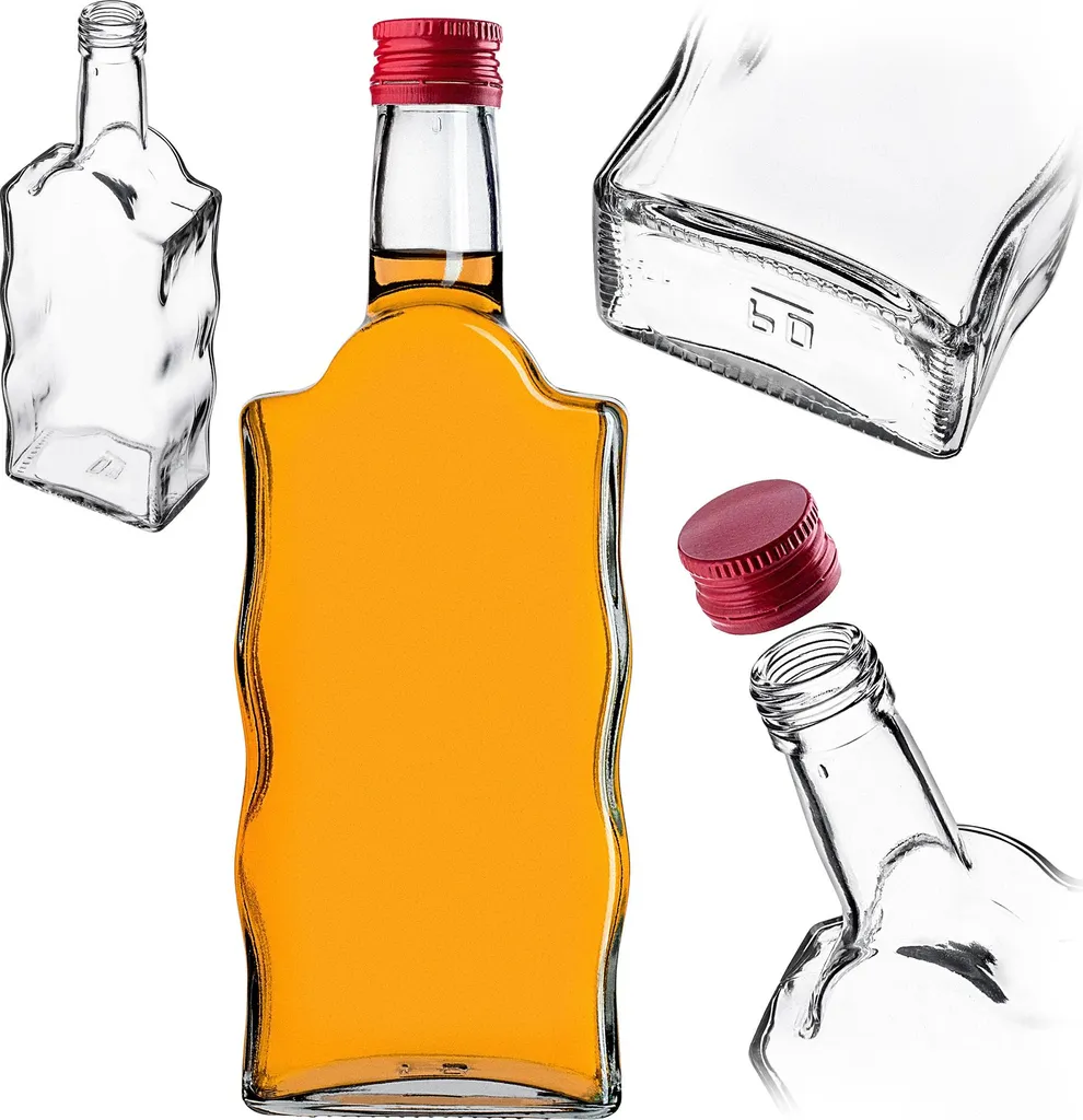 Bottiglie Decorative Vetro 500ml KADAX Set 50pz - Tappo Rosso Design
